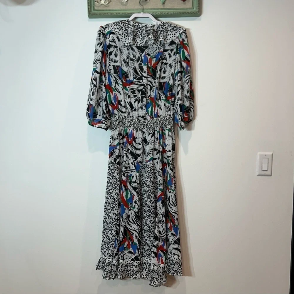Vintage 80s Susan Fries Assorti women’s XL sheer swing print art boho dress - Picture 11 of 11